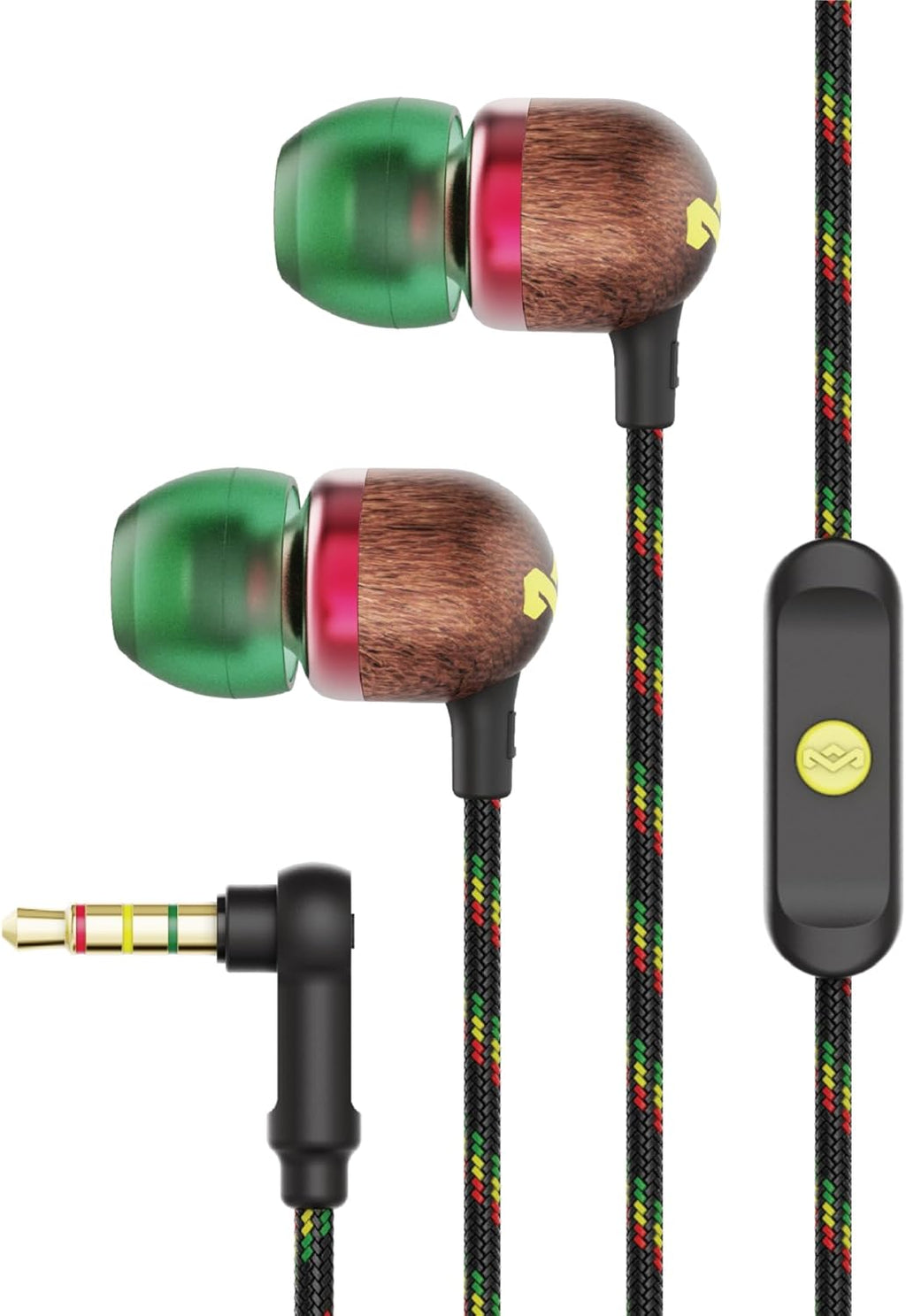 House of  Smile Jamaica Wired: Wired Earphones with Microphone, Noise Isolating Design, and Sustainable Materials (Rasta)
