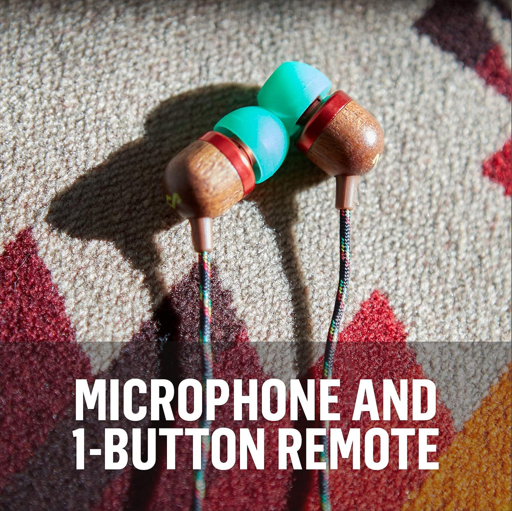House of  Smile Jamaica Wired: Wired Earphones with Microphone, Noise Isolating Design, and Sustainable Materials (Rasta)