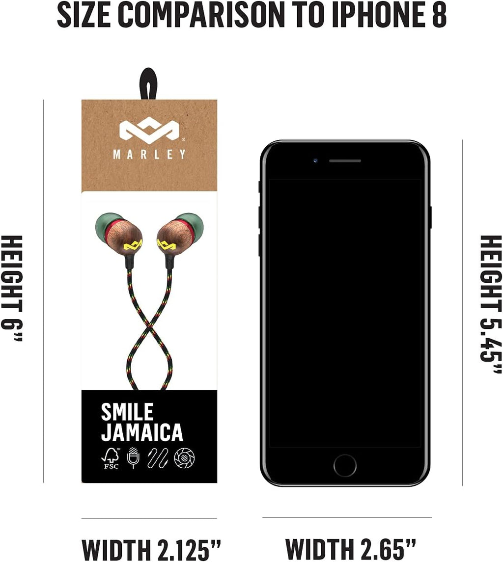 House of  Smile Jamaica Wired: Wired Earphones with Microphone, Noise Isolating Design, and Sustainable Materials (Rasta)